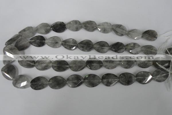 CCQ471 15*20mm twisted & faceted flat teardrop cloudy quartz beads