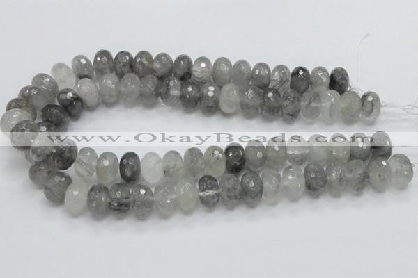 CCQ78 15.5 inches 10*16mm faceted rondelle cloudy quartz beads wholesale