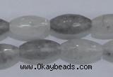 CCQ93 15.5 inches 10*20mm faceted rice cloudy quartz beads wholesale