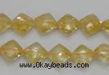 CCR16 15.5 inches 10*10mm faceted diamond natural citrine gemstone beads