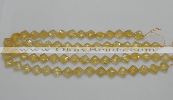 CCR16 15.5 inches 10*10mm faceted diamond natural citrine gemstone beads