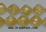 CCR17 15.5 inches 12*12mm faceted diamond natural citrine gemstone beads