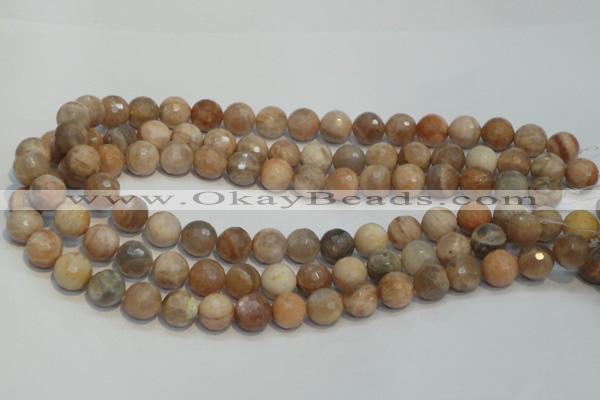 CCS313 15.5 inches 12mm faceted round natural sunstone beads