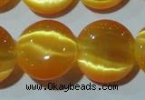 CCT542 15 inches 12mm flat round cats eye beads wholesale