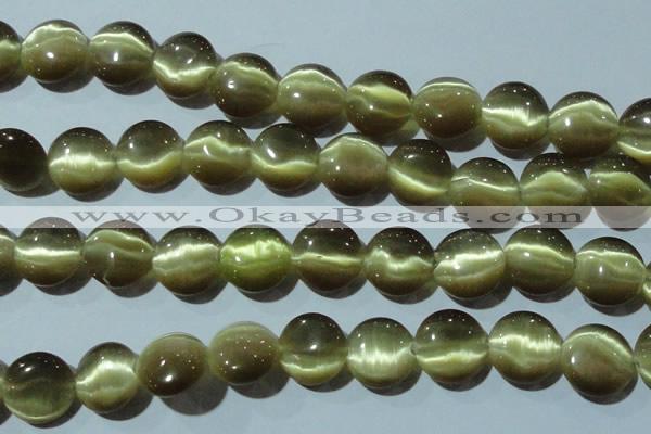 CCT547 15 inches 12mm flat round cats eye beads wholesale