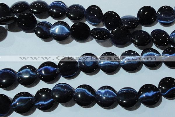 CCT582 15 inches 14mm flat round cats eye beads wholesale