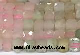 CCU1008 15 inches 4mm faceted cube morganite beads