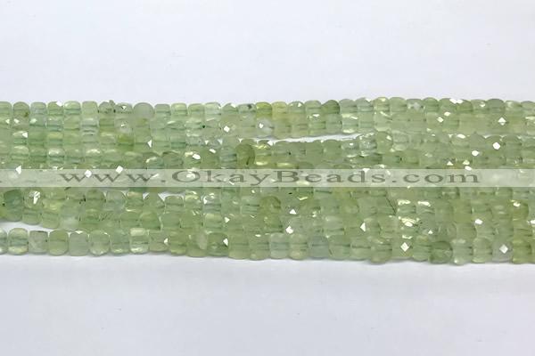 CCU1014 15 inches 4mm faceted cube prehnite beads