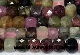 CCU1022 15 inches 4mm faceted cube tourmaline beads