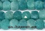 CCU1039 15 inches 6mm faceted cube amazonite beads