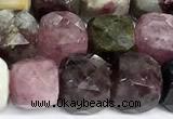 CCU1057 15 inches 8mm faceted cube tourmaline beads