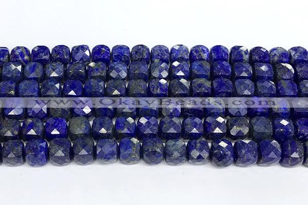 CCU1068 15 inches 8mm faceted cube lapis lazuli beads