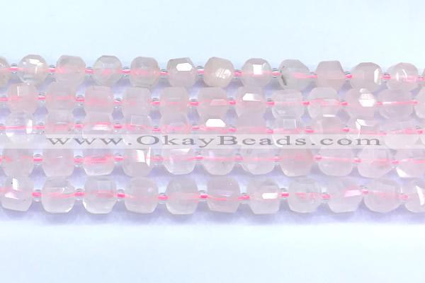 CCU1301 15 inches 9mm - 10mm faceted cube rose quartz beads