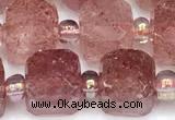 CCU1317 15 inches 7mm - 8mm faceted cube strawberry quartz beads