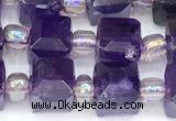 CCU1318 15 inches 7mm - 8mm faceted cube amethyst beads