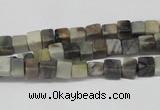 CCU16 15.5 inches 4*4mm cube silver leaf jasper beads wholesale