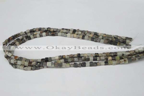 CCU16 15.5 inches 4*4mm cube silver leaf jasper beads wholesale