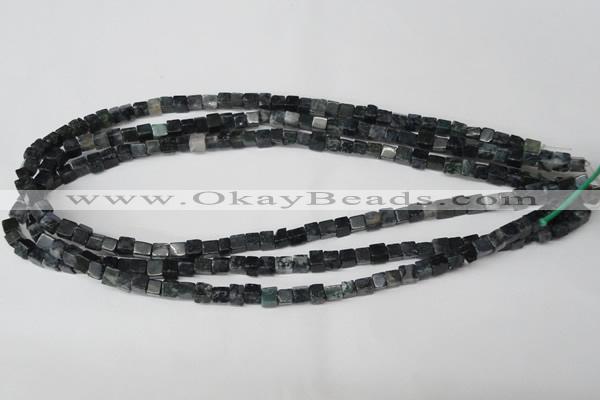 CCU17 15.5 inches 4*4mm cube moss agate beads wholesale