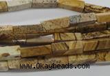 CCU507 15.5 inches 4*13mm cuboid picture jasper beads wholesale