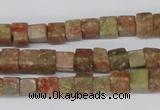 CCU52 15.5 inches 6*6mm cube New unakite beads wholesale