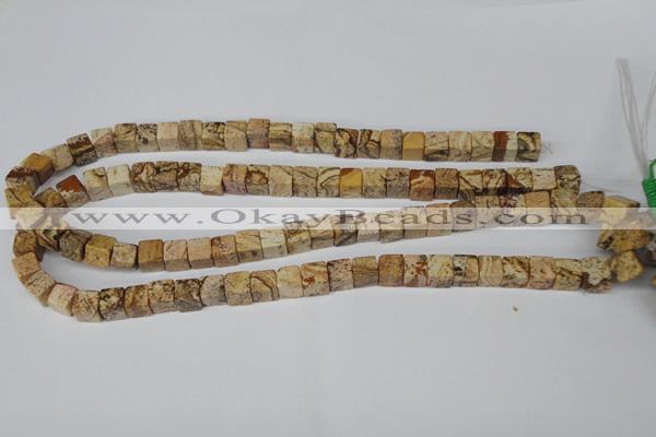 CCU65 15.5 inches 8*8mm cube picture jasper beads wholesale