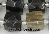 CCU772 15 inches 10*10mm faceted cube smoky quartz beads