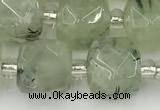 CCU776 15 inches 10*10mm faceted cube green rutilated quartz beads