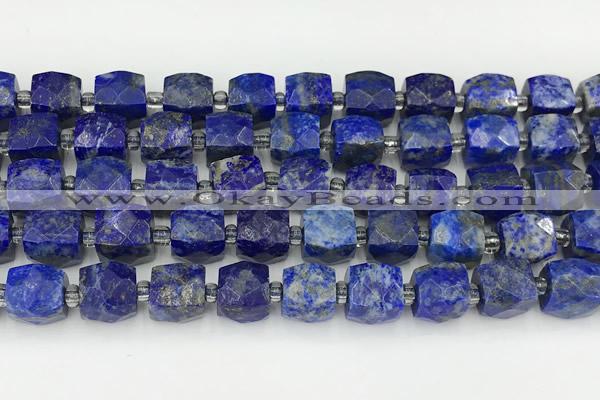 CCU789 15 inches 10*10mm faceted cube lapis lazuli beads