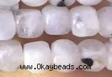 CCU801 15 inches 4mm faceted cube white moonstone beads