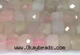 CCU831 15 inches 4mm faceted cube morganite beads