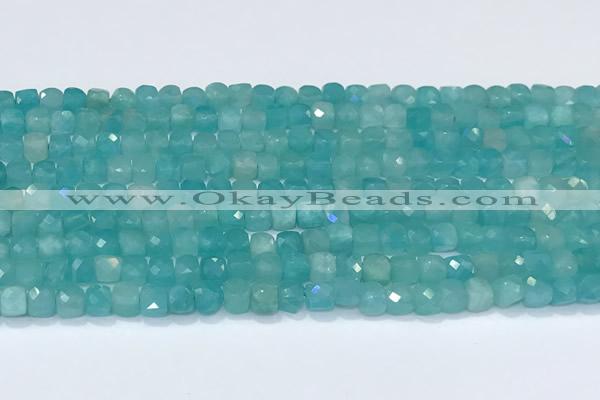 CCU835 15 inches 4mm faceted cube amazonite beads