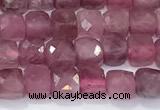 CCU843 15 inches 4mm faceted cube tourmaline beads