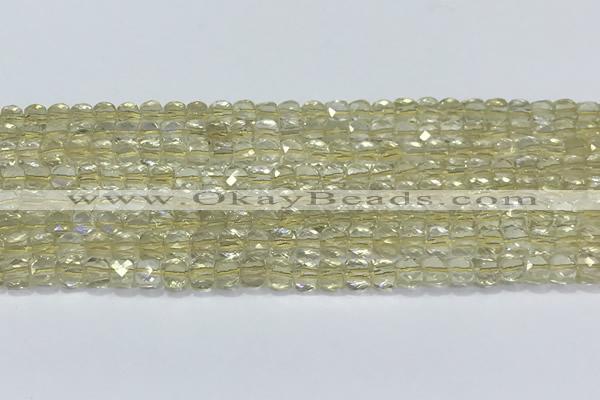 CCU861 15 inches 6mm faceted cube lemon quartz beads