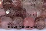 CCU888 15 inches 4mm faceted cube strawberry quartz beads