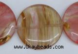 CCY215 15.5 inches 40mm flat round volcano cherry quartz beads