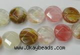 CCY410 15.5 inches 12mm faceted coin volcano cherry quartz beads