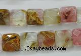 CCY424 15.5 inches 12*12mm faceted square volcano cherry quartz beads