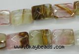 CCY430 15.5 inches 10*14mm faceted rectangle volcano cherry quartz beads