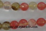 CCY503 15.5 inches 10mm faceted round volcano cherry quartz beads