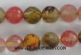 CCY504 15.5 inches 12mm faceted round volcano cherry quartz beads