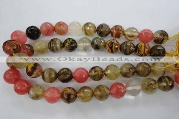 CCY507 15.5 inches 18mm faceted round volcano cherry quartz beads