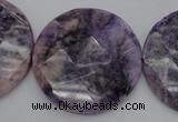 CDA328 15.5 inches 32mm faceted coin dyed dogtooth amethyst beads