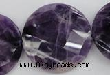 CDA44 15.5 inches 32mm faceted coin dogtooth amethyst beads