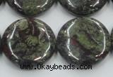 CDB210 15.5 inches 25mm flat round natural dragon blood jasper beads