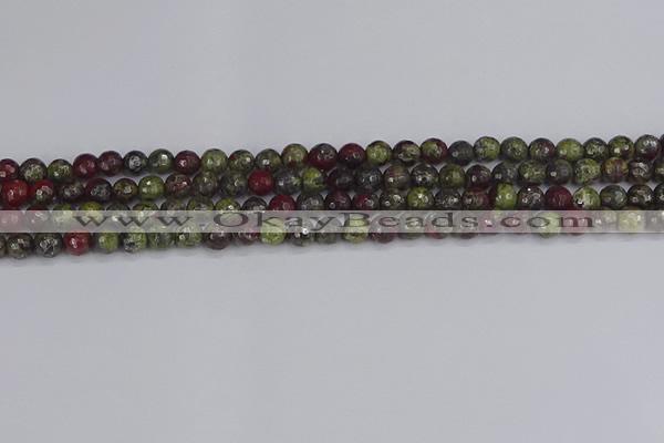 CDB328 15.5 inches 4mm faceted round A grade dragon blood jasper beads