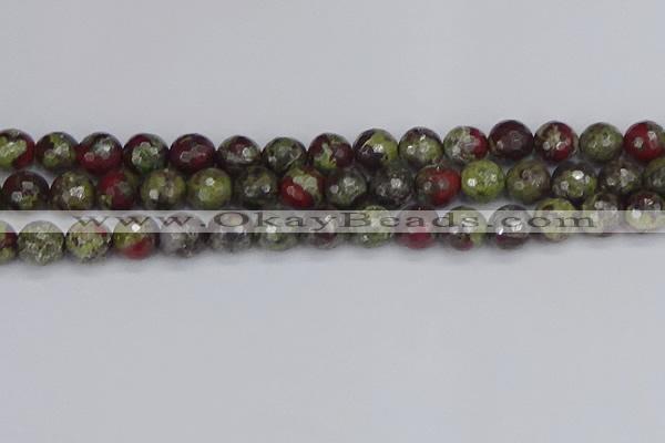 CDB332 15.5 inches 12mm faceted round A grade dragon blood jasper beads