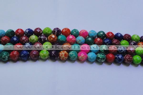 CDE2699 14mm faceted round mixed color sea sediment jasper beads