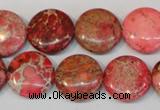 CDE655 15.5 inches 16mm flat round dyed sea sediment jasper beads