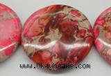 CDE661 15.5 inches 40mm flat round dyed sea sediment jasper beads