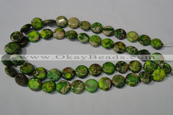 CDE937 15.5 inches 16mm flat round dyed sea sediment jasper beads